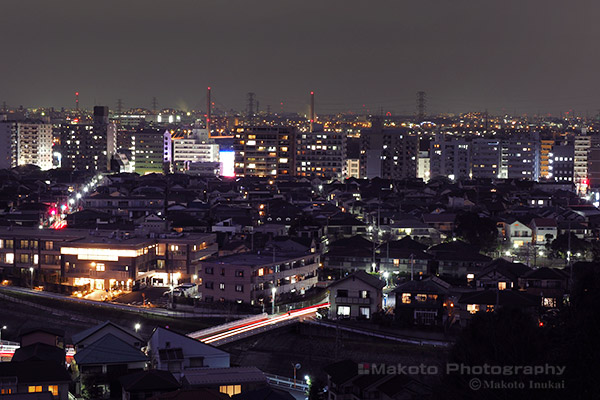 一ノ宮(北)方向の夜景を望遠で捉える